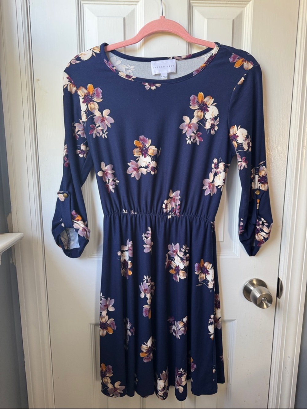Navy Floral Fit-and-Flare Dress